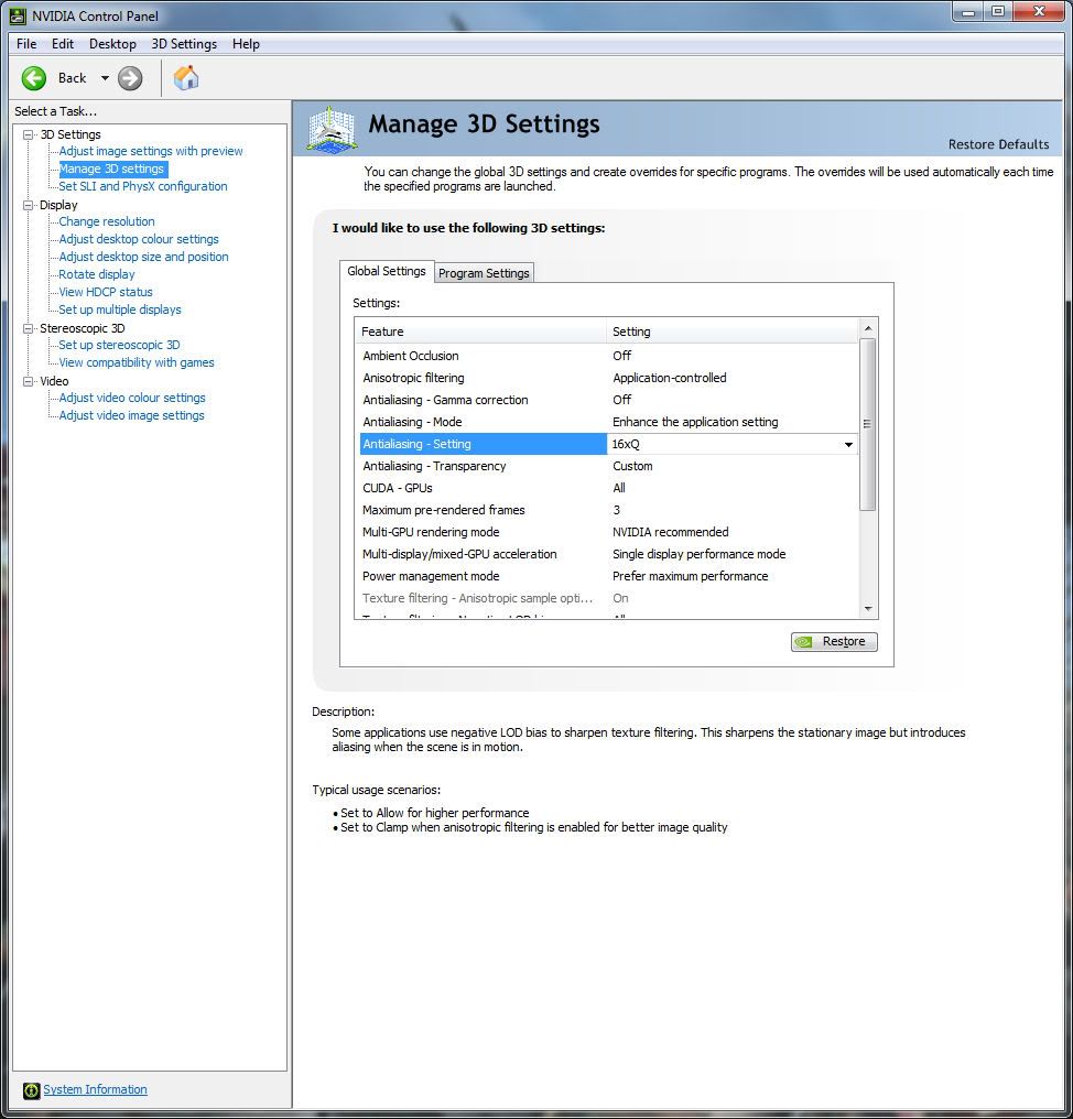 Forcing aa via nvidia control panel